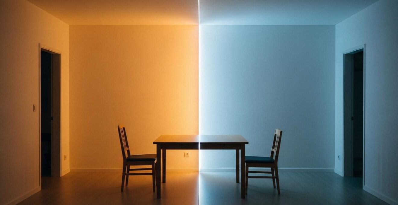 Comparaison symbolique entre lumière blanc chaud et blanc froid dans décoration de Noël