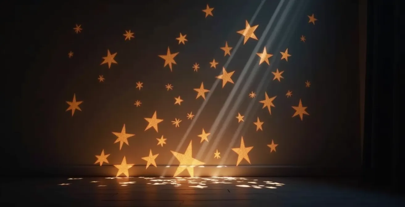 Photophores lumineux projetant des ombres décoratives d’étoiles et de flocons sur un mur sombre