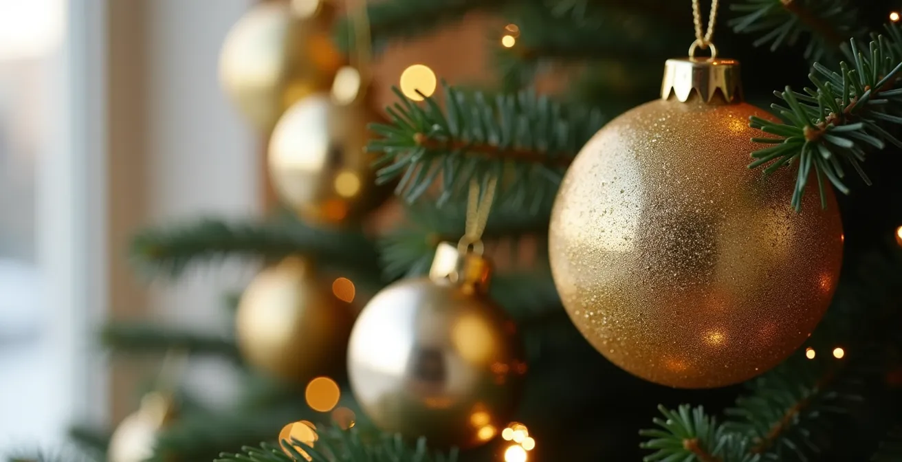 Décorations de Noël élégantes en or et argent avec textures métalliques variées