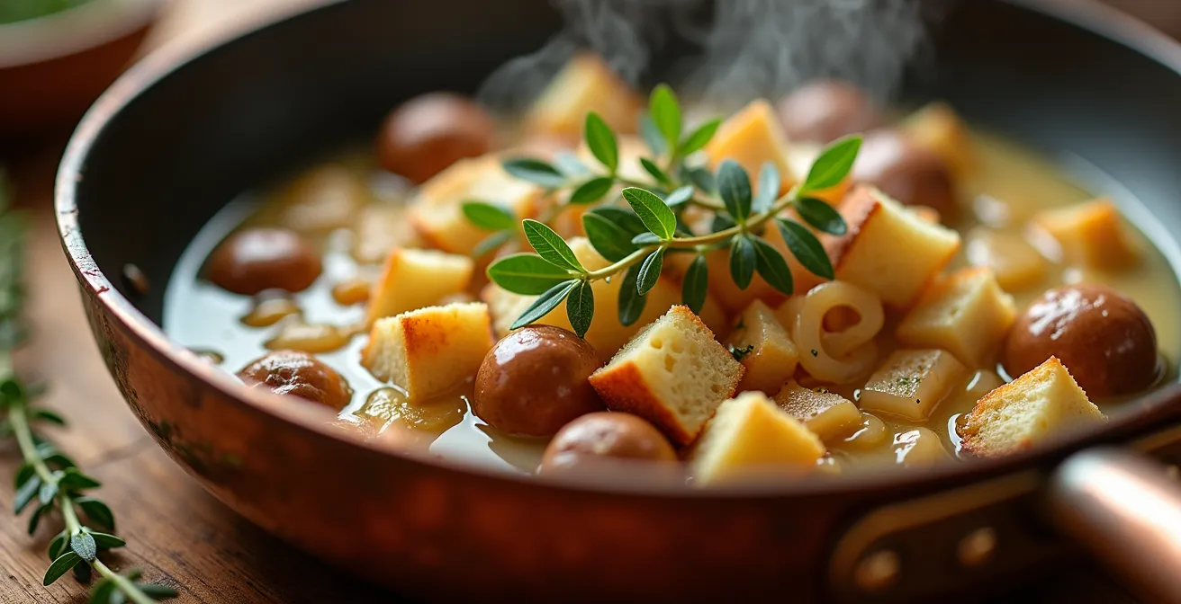 Préparation de farce traditionnelle française avec châtaignes et herbes