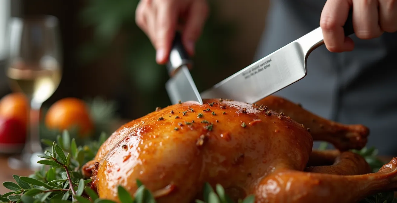 Démonstration de la technique de découpe d'une volaille avec focus sur les articulations
